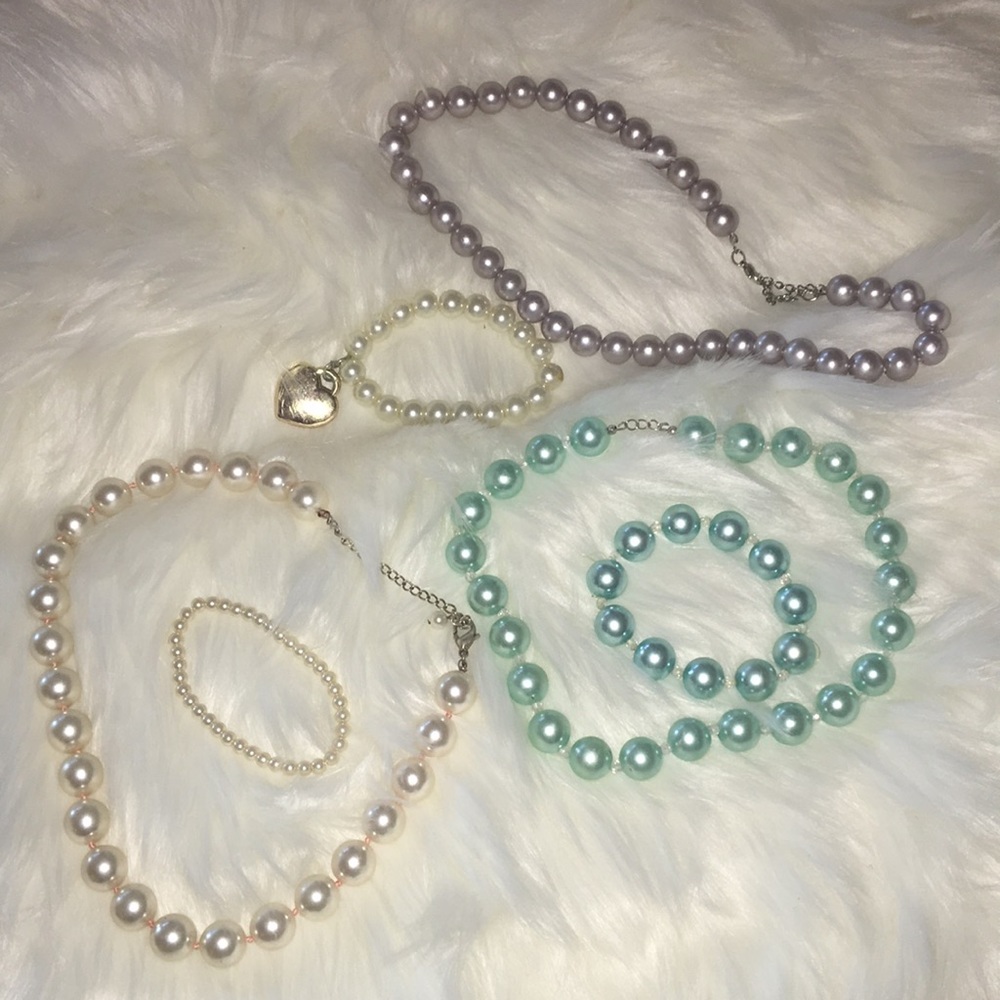 Vintage plastic pearl necklace bracelet sets